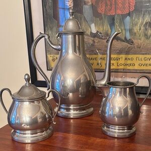 Queen Art Pewter coffee set with creamer and covered sugar bowl